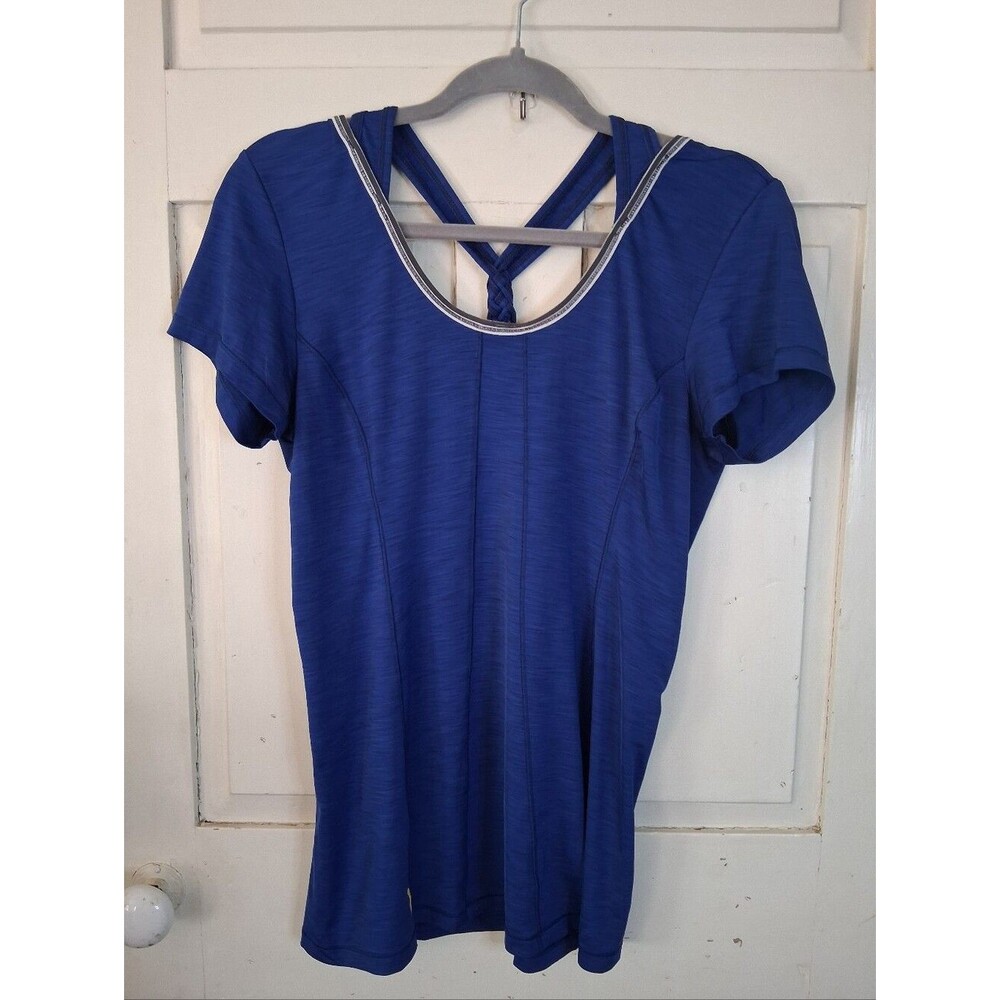 Lole Women's Performance AthleticTee with Braided Strappy Back Royal Blue Sz S